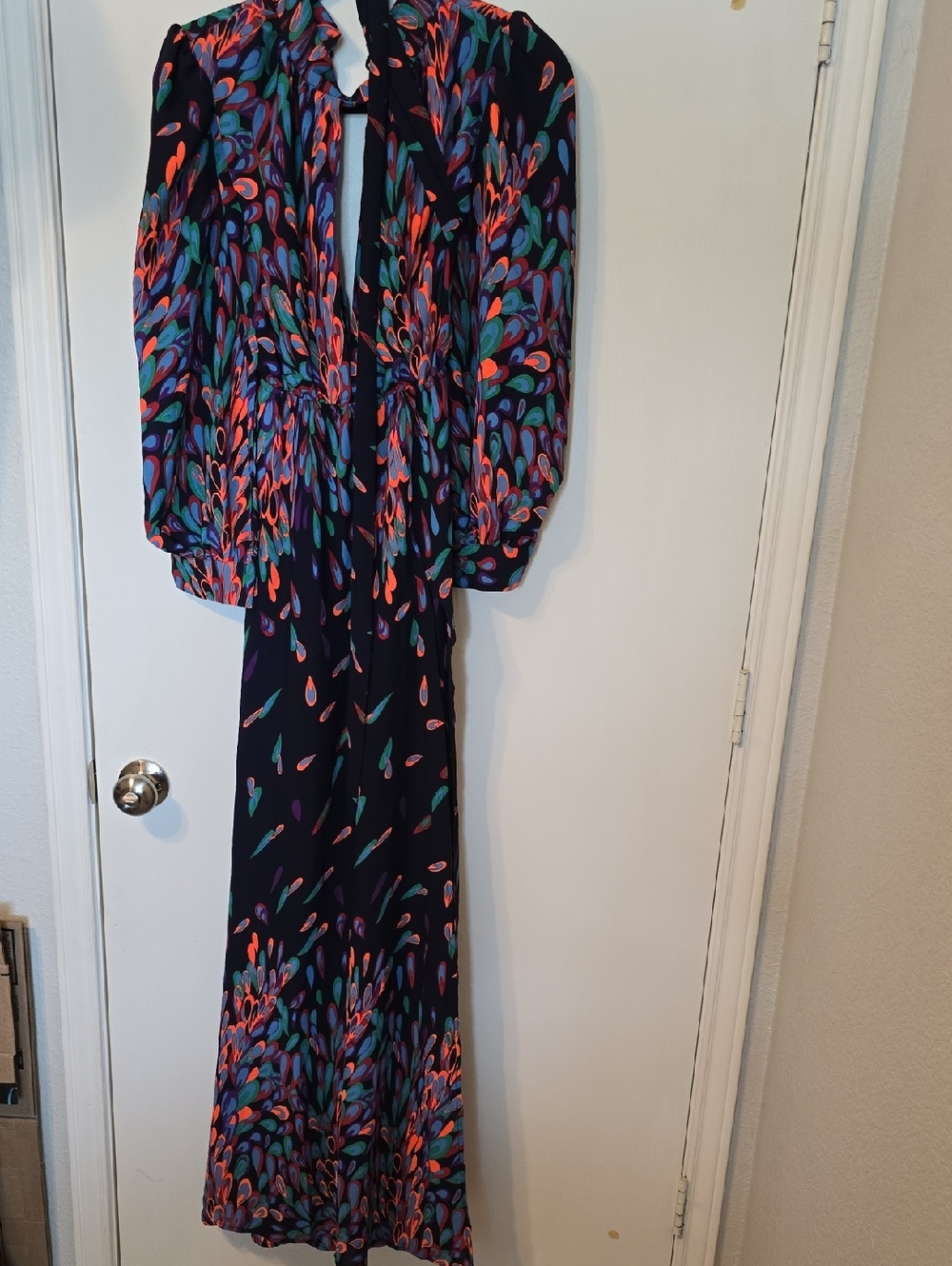 Fashion Nova Navy Maxi Dress with Bright Teardrop Print